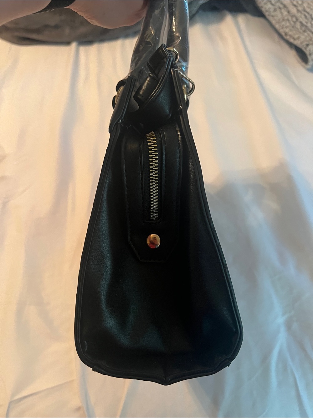 Marilyn Monroe Black Quilted Satchel with Gold MM Emblem - Picture 2 of 4